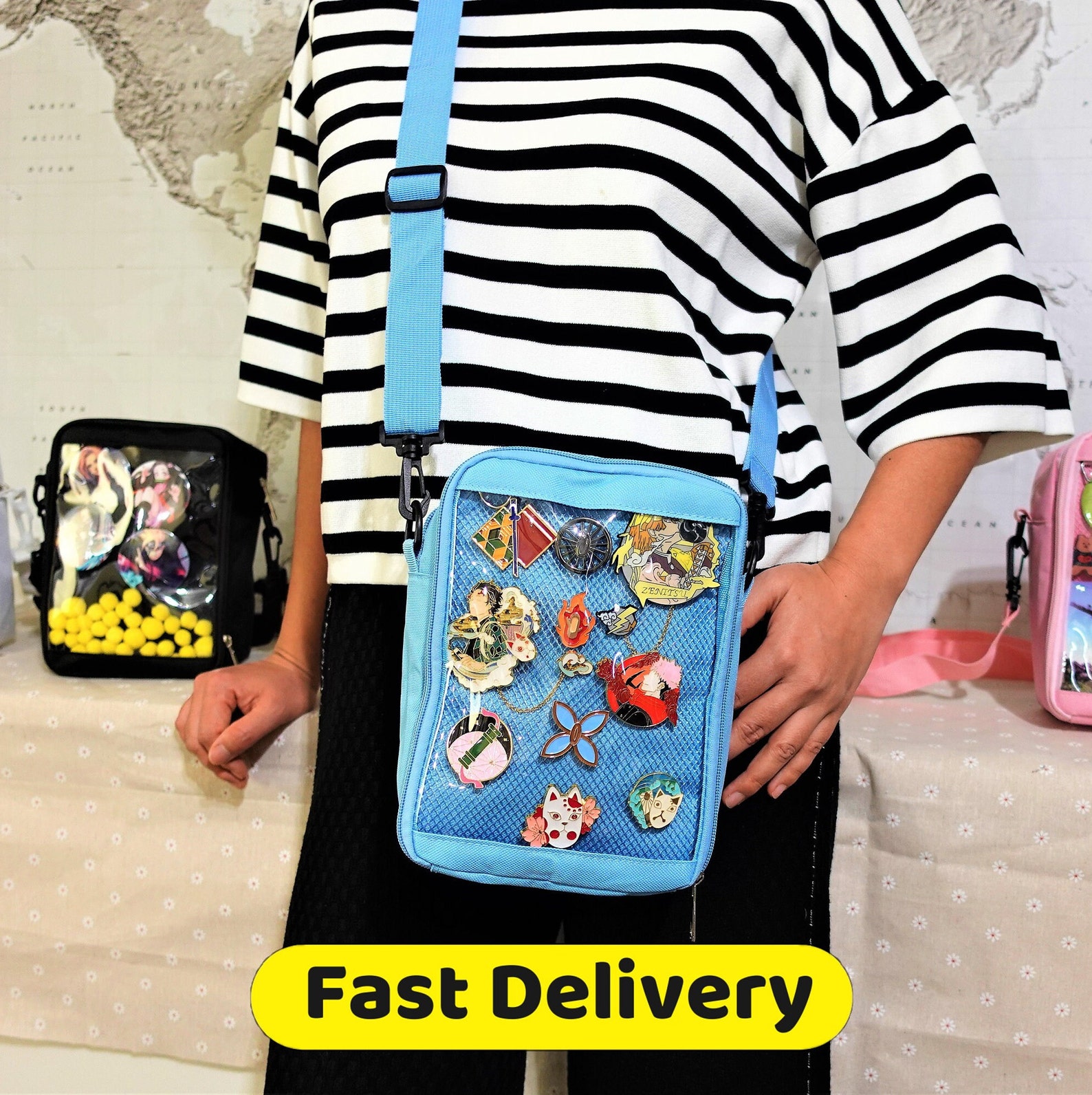 Classic Size ita Bag Crossbody, 8 Colors,Small Anime Ita Bag, Mini ita Shoulder Bag, Small Window Bag, Pin Display Bag.