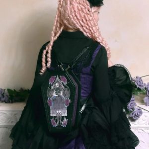Coffin Ita Backpack – Gothic Lolita PU Dark Print Halloween Crossbody & Shoulder Bag for Women