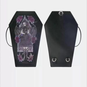 Coffin Ita Backpack – Gothic Lolita PU Dark Print Halloween Crossbody & Shoulder Bag for Women