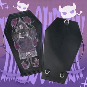 Coffin Ita Backpack – Gothic Lolita PU Dark Print Halloween Crossbody & Shoulder Bag for Women