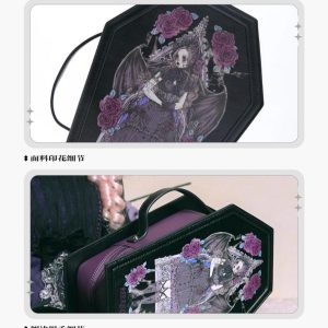 Coffin Ita Backpack – Gothic Lolita PU Dark Print Halloween Crossbody & Shoulder Bag for Women