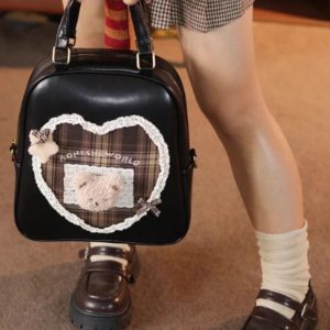 College Style Lolita Bear Backpack – Sweet Lace Coffee Y2K Schoolbag for Women | Cute Large Capacity Kawaii Student Ita Bag