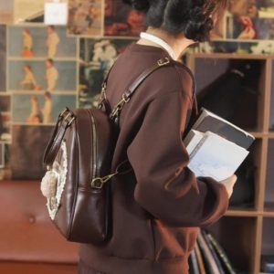 College Style Lolita Bear Backpack – Sweet Lace Coffee Y2K Schoolbag for Women | Cute Large Capacity Kawaii Student Ita Bag