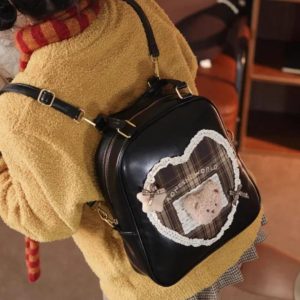 College Style Lolita Bear Backpack – Sweet Lace Coffee Y2K Schoolbag for Women | Cute Large Capacity Kawaii Student Ita Bag