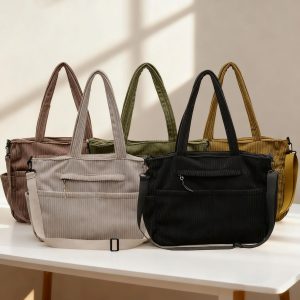 Corduroy Casual Tote Handbag, Personalized Corduroy Crossbody Bag, Large Capacity Everyday Bag for Women, Autumn Winter Bag, Christmas Gift