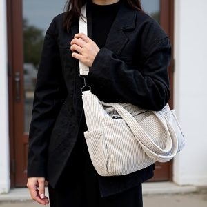 Corduroy Casual Tote Handbag, Personalized Corduroy Crossbody Bag, Large Capacity Everyday Bag for Women, Autumn Winter Bag, Christmas Gift