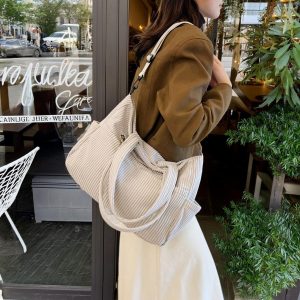 Corduroy Casual Tote Handbag, Personalized Corduroy Crossbody Bag, Large Capacity Everyday Bag for Women, Autumn Winter Bag, Christmas Gift