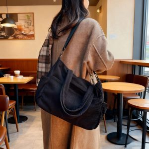 Corduroy Casual Tote Handbag, Personalized Corduroy Crossbody Bag, Large Capacity Everyday Bag for Women, Autumn Winter Bag, Christmas Gift