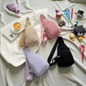 Corduroy Sling Bag Crossbody Chest Pack, Minimalist Small Shoulder Bag, Casual Travel Everyday Bag