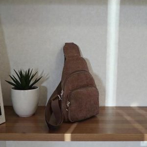 Corduroy Sling Bag Crossbody Chest Pack, Minimalist Small Shoulder Bag, Casual Travel Everyday Bag