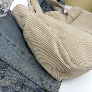 Corduroy Striped Tote Bag: Large Capacity Zipper Shoulder Bag