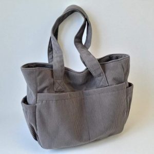 Corduroy Striped Tote Bag: Large Capacity Zipper Shoulder Bag