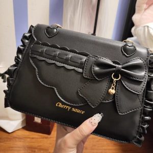 Crossbody Ita Bag – Dual-Sided Display Purse with Bow and Heart Charms, Clear Window for Pins, Keychains & Anime Merch