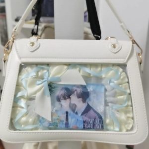 Crossbody Ita Bag – Dual-Sided Display Purse with Bow and Heart Charms, Clear Window for Pins, Keychains & Anime Merch