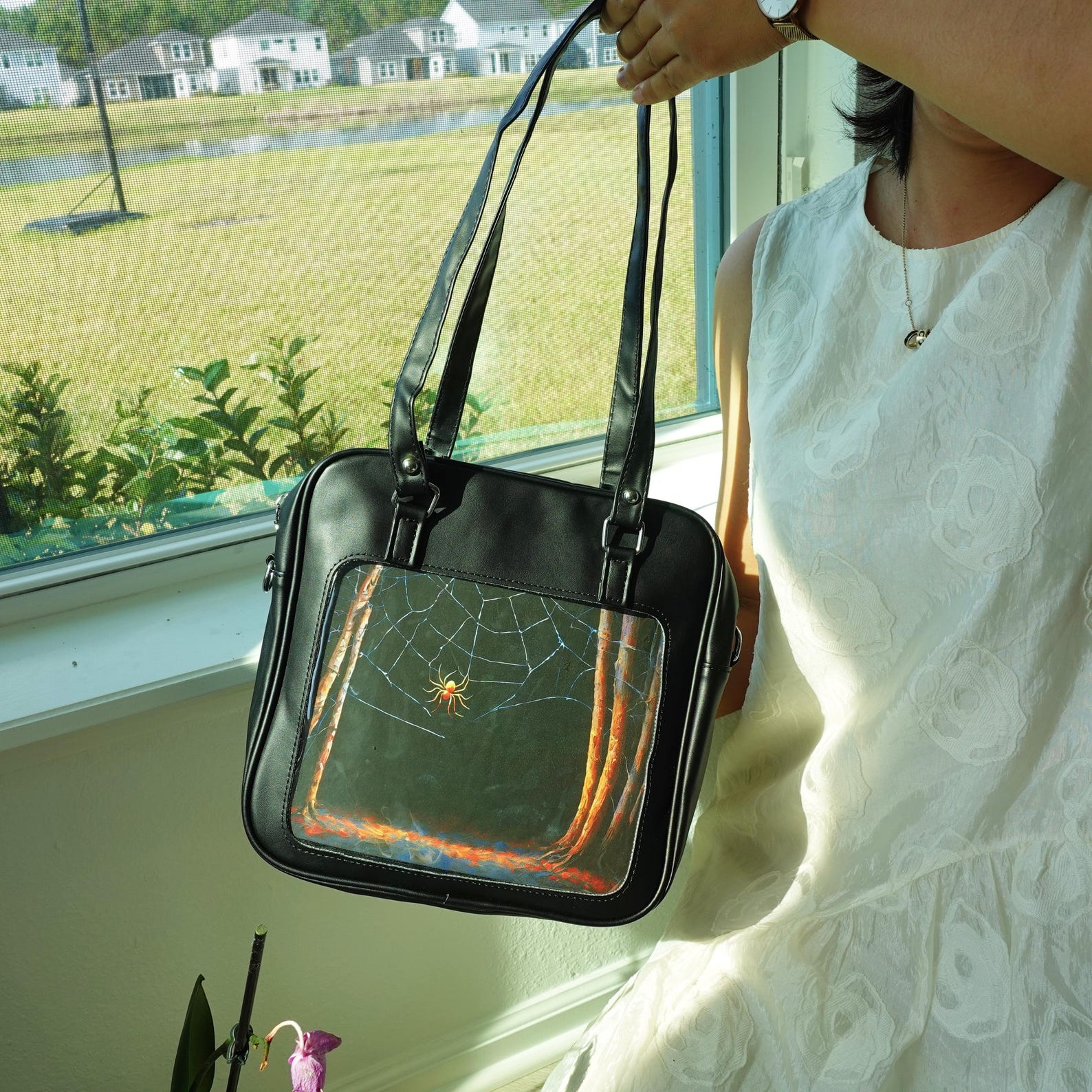 Crossbody Ita Bag with Patterned Insert: Kawaii Pin Display Bag, Anime Pins Itabag, Pin Trading Bag, Pin Collector Bag, Shoulder Ita Bag.