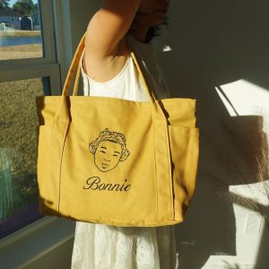 Custom Baby Girl Boy Portrait From Photo Canvas Tote Bag, Personalized Embroidered Handbag, Grandma Daily Totebags, Diaper Bags,  Gift Totes