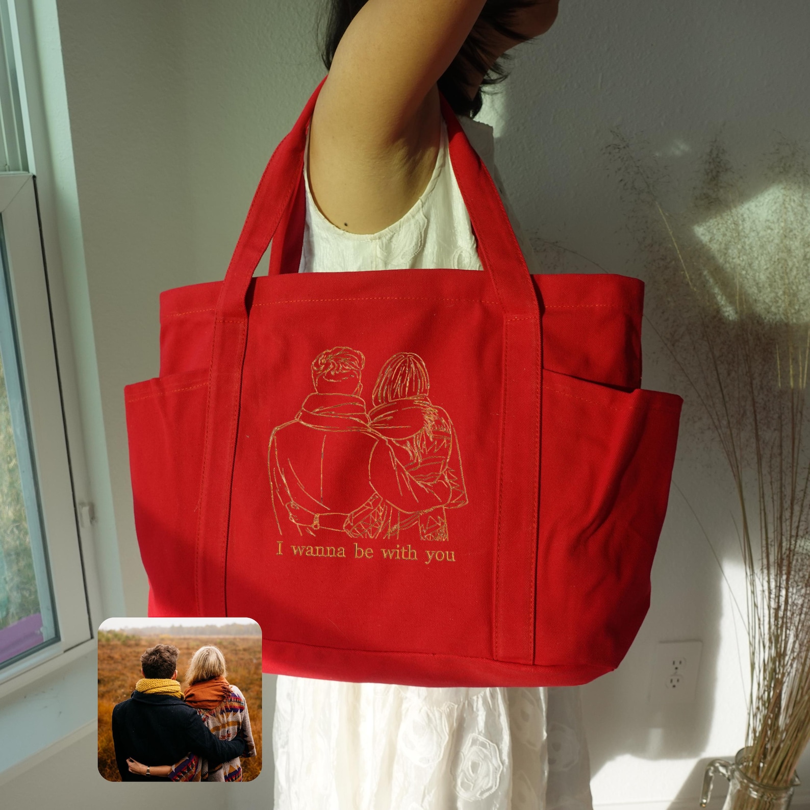 Custom Couple Canvas Travel Duffle Tote Bags, Wedding Anniversary Bag, Love Anniversary Gift, Valentine's Day Gift Bag, Personalized Totebag