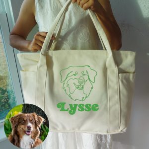 Custom Embroidered Cat Portrait Tote Bag: Personalized Pet Gift