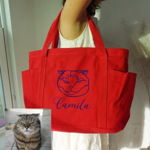Custom Embroidered Cat Portrait Tote Bag: Personalized Pet Gift