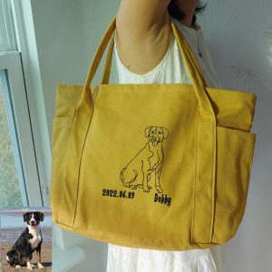 Custom Embroidered Full Body Pet Tote Bag – Personalized Dog Outline Purse, Pet Memorial or Everyday Carry Gift, Large Canvas Tote Bag.