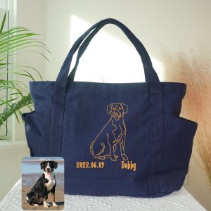 Custom Embroidered Full Body Pet Tote Bag – Personalized Dog Outline Purse, Pet Memorial or Everyday Carry Gift, Large Canvas Tote Bag.
