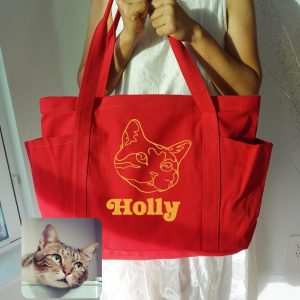 Custom Embroidered Pet Portrait Duffle Bag: Personalized Canvas One Line Art Travel Bag, Custom Pet Face Bag, Large Overnight Bags.