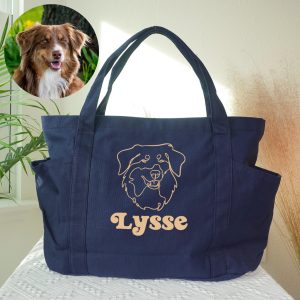 Custom Embroidered Pet Portrait Tote Bag: Personalized Canvas Dog Purse