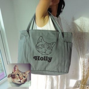 Custom Embroidered Pet Portrait Tote Bag: Personalized Canvas Dog Purse