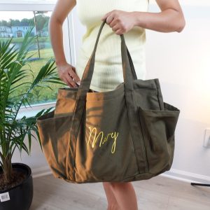 Custom Embroidery Extra Large Canvas Tote Bag, Tote Bag With Pockets, Personalized Gifts, Totebag, Totes, Big Shoulder Bags.