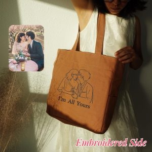 Custom Embroidery Family Photo Large Tote Bag with Pockets,  Gift Wedding Anniversary Bag, Love Anniversary Gift, Valentine's Day Gift Bags.