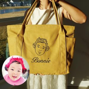 Custom Family Portrait Tote Bag: Personalized Embroidered Canvas Shoulder Handbag from Photo, Baby or Child Face Purse, Unique Gift for Her