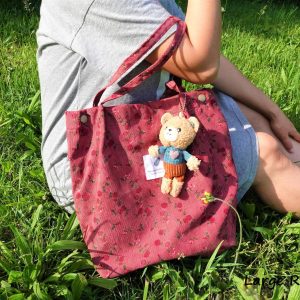 Custom Floral Corduroy Tote Bag: Embroidered Cosmetic Purse, Lunch Bag, Cute Makeup & Cosmetic Bag, Aesthetic Travel Toiletry Gift for Her