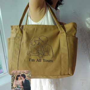 Custom From Photo Couple Gift Embroidery Tote Bag, Valentine's Day Totes, Personalized Totebag, Romantic Shoulder Bags, Gift For Her Him.
