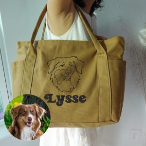 custom pet face Portrait From Photo Shoulder bag, Personalized Embroidered Dog Cat Portrait tote Bags, gift bags for firend, Unqiue Gift Bag