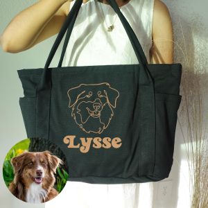custom pet face Portrait From Photo Shoulder bag, Personalized Embroidered Dog Cat Portrait tote Bags, gift bags for firend, Unqiue Gift Bag