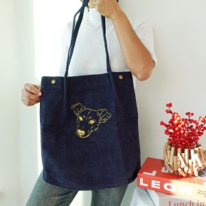 Custom Pet Portrait Corduroy Tote Bag, Personalized Embroidered Dog & Cat Shoulder Bag, Unique Gift for Pet Mom, Animal Lovers, Everyday Use