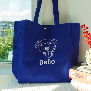 Custom Pet Portrait Tote Bag –Personalized Dog Cat Face Embroidery Bag, Canvas Shoulder Tote, Personalized Dog Mom Gift Durable Everyday Bag
