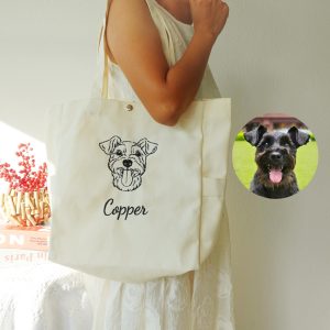 Custom Pet Portrait Tote Bag –Personalized Dog Cat Face Embroidery Bag, Canvas Shoulder Tote, Personalized Dog Mom Gift Durable Everyday Bag