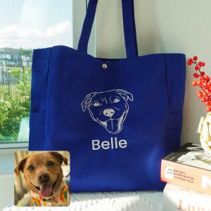 Custom Pet Portrait Tote Bag –Personalized Dog Cat Face Embroidery Bag, Canvas Shoulder Tote, Personalized Dog Mom Gift Durable Everyday Bag