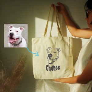 Custom Pet Portrait Tote Bag: Personalized Dog & Cat Face Embroidery Purse, Large Durable Travel Shoulder Messenger Bag with Pockets