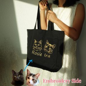 Custom Pet Portrait Tote Bag: Personalized Dog & Cat Face Embroidery Purse, Large Durable Travel Shoulder Messenger Bag with Pockets