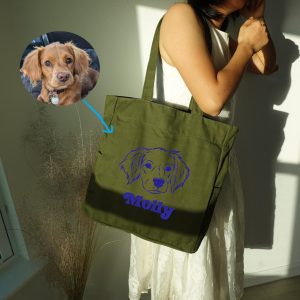 Custom Pet Portrait Tote Bag: Personalized Dog & Cat Face Embroidery Purse, Large Durable Travel Shoulder Messenger Bag with Pockets