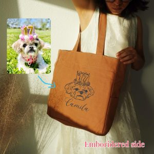 Custom Pet Portrait Tote Bag: Personalized Dog & Cat Face Embroidery Purse, Large Durable Travel Shoulder Messenger Bag with Pockets