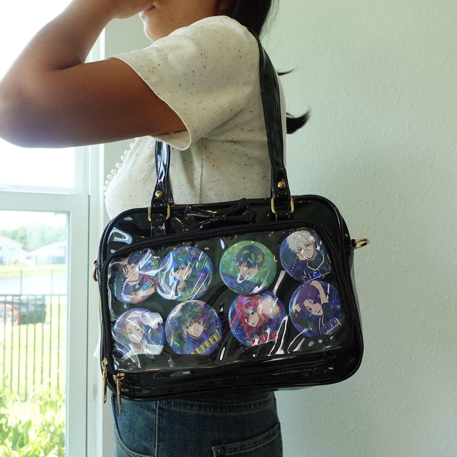 Cute Bow Ita Bag Shoulder and Crossbody, Kawaii Purse with Clear Window, Anime Lover Itabag, Cosplay Fans, Anime Ita Bag, Pin Display Bag.