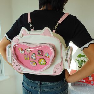 Cute Cat Ita Bag Backpack Crossbody – Kawaii Harajuku Style Pin Display Bag – Gift for Anime Lover, cross body itabag.