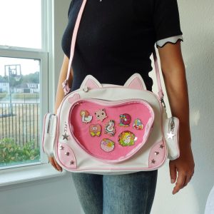 Cute Cat Ita Bag Backpack Crossbody – Kawaii Harajuku Style Pin Display Bag – Gift for Anime Lover, cross body itabag.