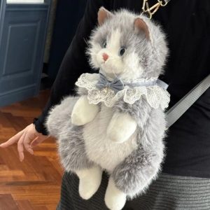 Cute Cat Plush Backpack Lolita Fairycore Y2K Soft Kawaii Bag