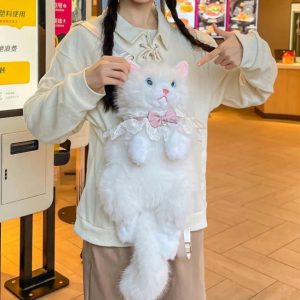 Cute Cat Plush Backpack Lolita Fairycore Y2K Soft Kawaii Bag