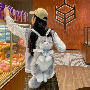 Cute Cat Plush Backpack Lolita Fairycore Y2K Soft Kawaii Bag