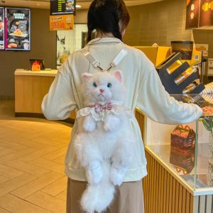 Cute Cat Plush Backpack Lolita Fairycore Y2K Soft Kawaii Bag